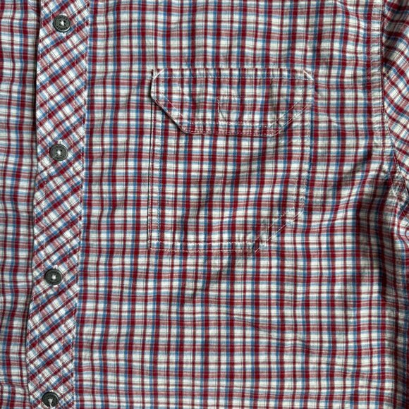 Under Armour Mens‎ XL Plaid Button Up Short Sleeve Shirt Cotton Blend Red Blue - Picture 5 of 7